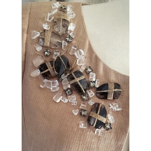 ROBERT RODRIGUEZ Jacket Womens 6 Tan Linen Cropped Mod Embellished Luxe Blazer - Picture 6 of 13